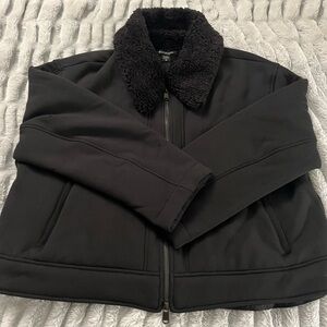 Athleta Black Teddy Jacket with Faux Fur Collar